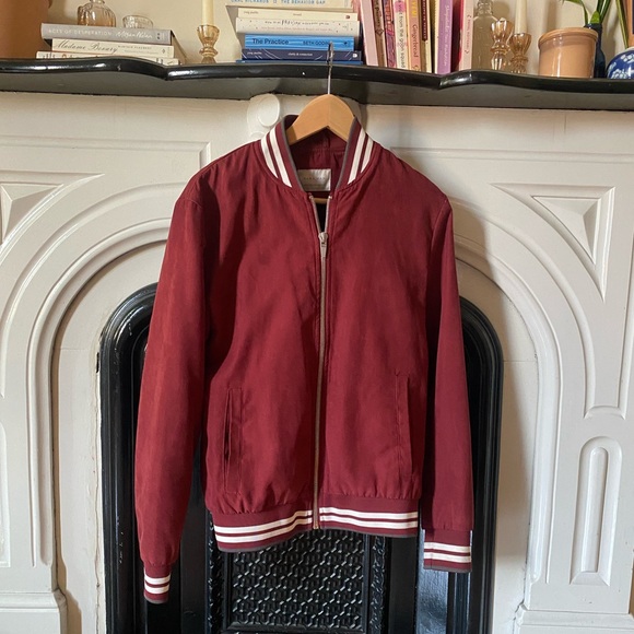 Zara Burgundy Suade-Like Bomber Jacket - Picture 1 of 1